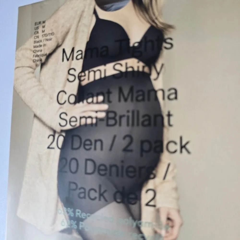H&M Mama Tights Black Semi Shiny 2-Pack Women M Maternity Hosiery Invisible Toe‎